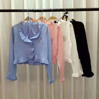 Frill Trim Button-up Knit Jacket