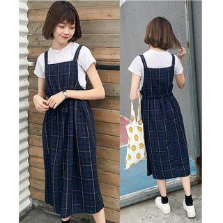 Check A-line Midi Pinafore Dress