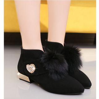 Chunky-heel Rhinestone Heart Ankle Boots