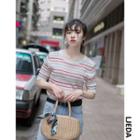 Striped Short-sleeve Knit Top Stripe - Red - One Size