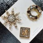 Set Of 3: Rhinestone Faux Pearl Brooch Gold - One Size