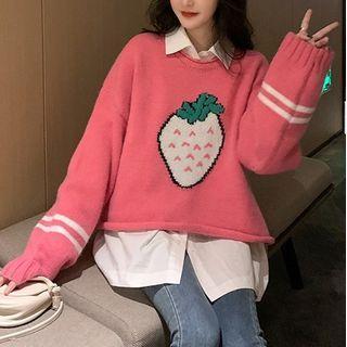 Strawberry Print Sweater Watermelon Red - One Size