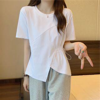 Short-sleeve Irregular Drawstring Top
