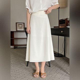 Plain Zip-side Long Flare Skirt