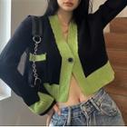 Color Panel Cardigan Green & Black - One Size