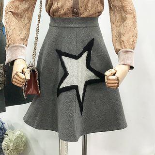 Star Applique A-line Skirt Dark Gray - L