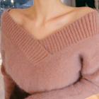 V-neck Colored Furry Sweater
