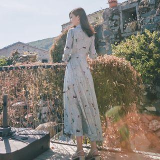 Long-sleeve Pintuck Maxi Dress
