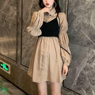 Set: Shirred A-line Shirtdress + Cropped Camisole Top