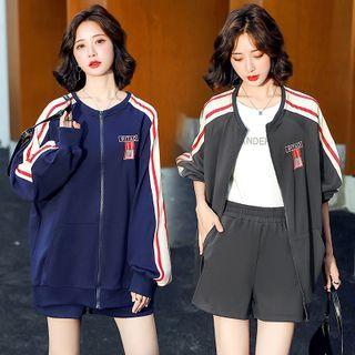 Set: Striped Zip Jacket + Plain Shorts