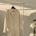 Stitched Pleated-hem Midi Dress Ivory - One Size