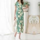 Short-sleeve Midi Floral Wrap Dress