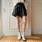 Drawstring-waist Wide-leg Pleather Shorts