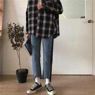 Contrast Trim Crop Washed Jeans