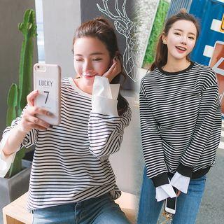 Mock Two-piece Stripe Long-sleeve Sweatshirt