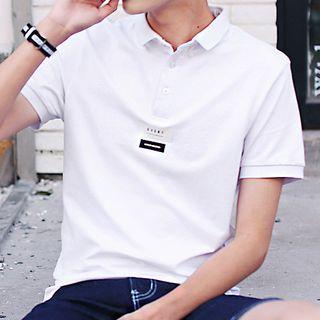 Lettering-label Short-sleeve Polo Shirt