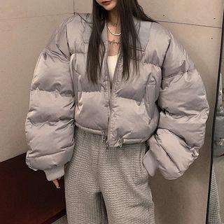 Plain Oversized Cropped Long-sleeve Jacket