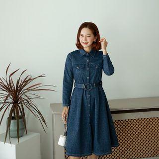 Belted Flared Denim Shirtdress