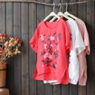 Short-sleeve Flower Embroidery Top