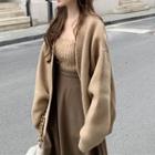 Drop-shoulder Cardigan / Strapless Cable-knit Top / Midi A-line Skirt / Set
