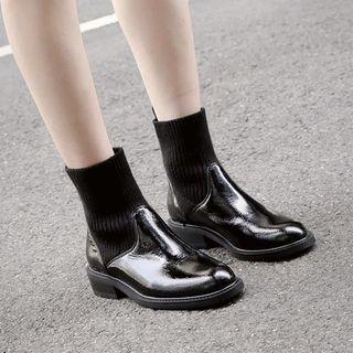 Genuine Leather Knit Short Boots