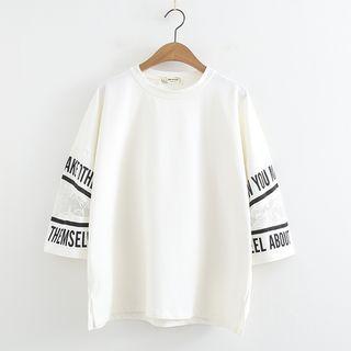 Letter 3/4-sleeve Lace Panel Top