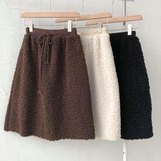 Plain High-waist Faux Shearling Skirt