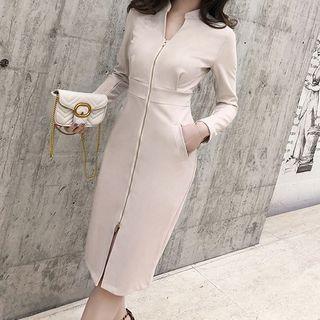 Faux Suede Long-sleeve Zip Sheath Dress