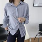 Plain Button-up Pleated Shirt