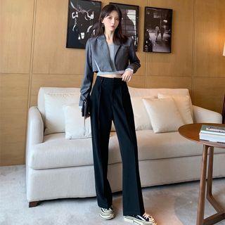 Peak Collar Cropped Blazer / High-waist Wide-leg Pants