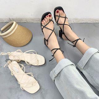 Toe-loop Lace-up Block Heel Sandals