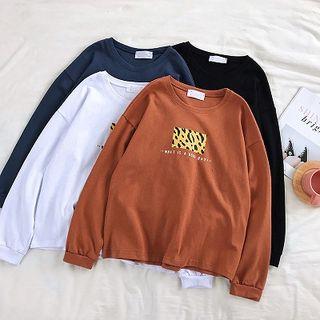 Lettering Printed Crewneck Loose-fit Long-sleeve Top