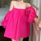 3/4-sleeve Off Shoulder Mini A-line Dress Rose Pink - One Size