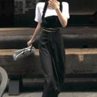 Short-sleeve Plain Cropped Top + Plain Camisole / High-waist Plain Skirt