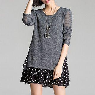 Long-sleeve Dotted Panel Dress