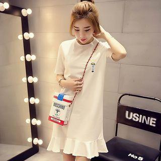Ruffle Hem Embroidered Short-sleeve T-shirt Dress