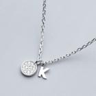 925 Sterling Silver Disc & Letter K Pendant Necklace
