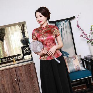 Traditional Chinese Set: Short-sleeve Top + A-line Maxi Skirt