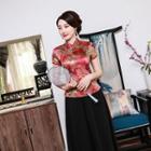 Traditional Chinese Set: Short-sleeve Top + A-line Maxi Skirt