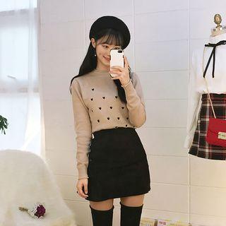 Faux-suede Ruffle-hem Mini Skirt