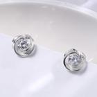 925 Sterling Silver Rhinestone Rose Earring 1 Pair - Silver - One Size