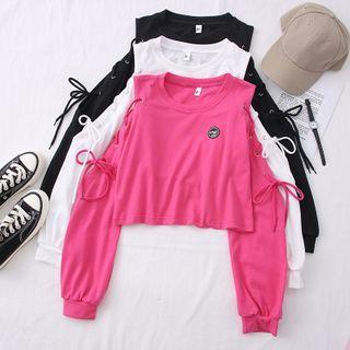 Lace Up-sleeve Crop Sweatshirt