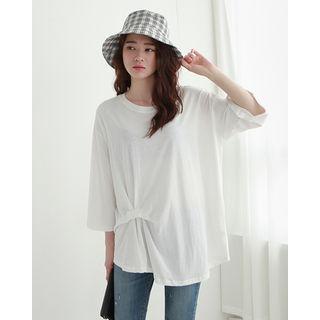 3/4-sleeve Knot-detail T-shirt