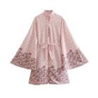 Flared-sleeve Floral Mini Shirt Dress