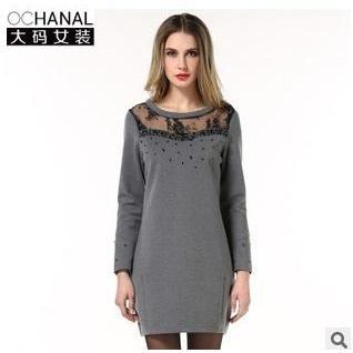 Embellished Lace Panel Long-sleeve Dress