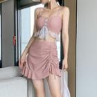 Set: Spaghetti Strap Swim Top + Skirt + Iridescent Cover-up
