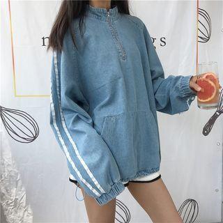 Striped Denim Half-zip Pullover
