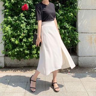 Slit-front Midi Flare Skirt Ivory - One Size