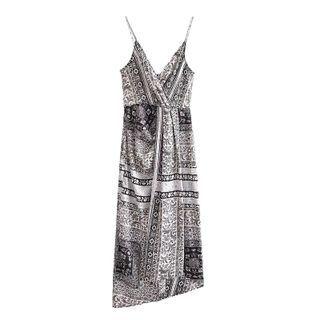Spaghetti Strap Asymmetrical Printed A-line Dress