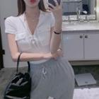 V-neck Zip Short-sleeve Top